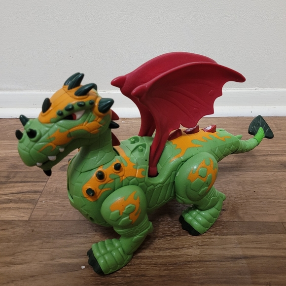 2pc Imaginext Deluxe Green Dragon 13" & Imaginext Red Dragon with Fuzzy Hair - Picture 3 of 4